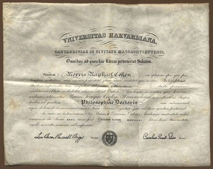 M.R. Cohen's 1906 Diploma