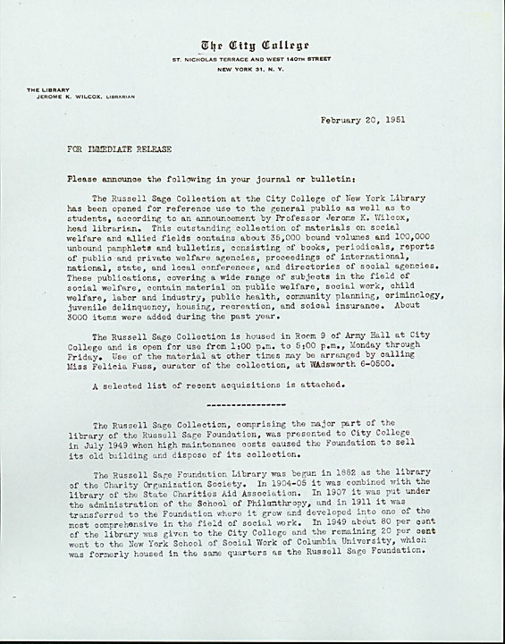 Press Release 1951